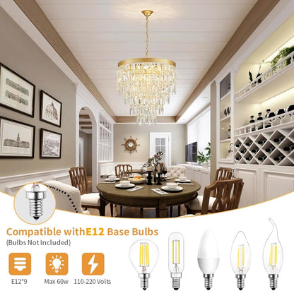 Modern Crystal Chandelier, 22.8” Gold round Chandeliers for Dining Room Light Fixture, 4 Tiers 9 Lights Luxury Crystal Pendant Chandelier for Entryway Foyer Living Room Bedroom Kitchen Staircase5