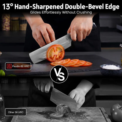 Nakiri Knife 7 Inch,9-Layer High Carbon Steel Kitchen Knife 62 HRC, Ultra Sharp Vegetable Chopping Cleaver and Meat Slicing Asian Chef Knife for Home Cooks, Gift Box for Women and Men4