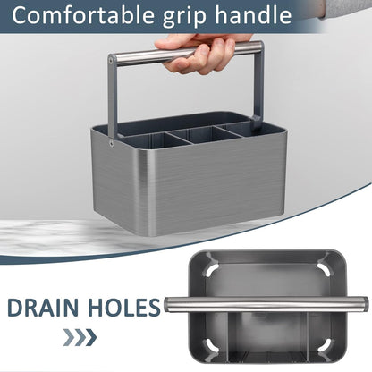 Portable Shower Caddy Dorm: Compact Bathroom Caddy Organizer with Handle & Adjustable Dividers, Hard Plastic Shower Basket Storage Tote for Toiletry, College Dorm Room Essentials for Men Gray3