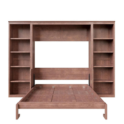Murphy Bed Full Size,Space-Saving Hideaway Wall Bed with Desk and Bookshelf,Murphy Bed W/Slat Support,Bedroom Folding Bedframe for Guest Room,Dark Brown7