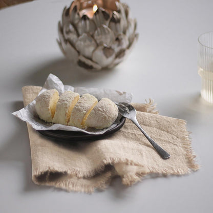Handmade Cloth Napkins 100% Cotton Napkins with Fringe，Delicate Handmade Cloth Napkins for Dinners, Parties, Weddings and More，18 X 18 Inch Set of 4 - Beige5