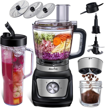 8-Cup Food Processor & Blender Combo, 1000W All-In-One Kitchen Blender for Ice Crushing, Smoothies & Dough, 24Oz To-Go Cup, French Fry Cutter, Dishwasher Safe, Black1