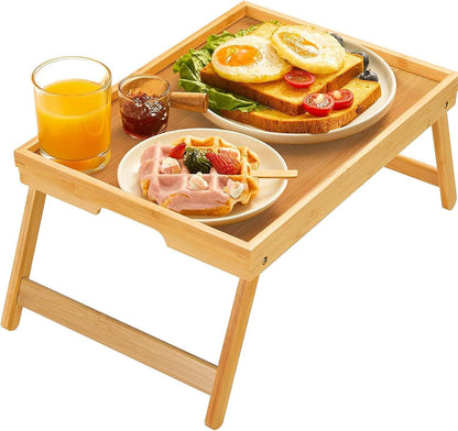 Bamboo Bed Tray Table with Foldable Legs, Breakfast Tray for Sofa, Bed, Eating, Working, Used as Laptop Desk Snack Tray by1