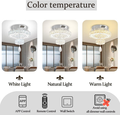 12" Modern Crystal Chandeliers Silver Flush Mount Ceiling Chandelier Mini Chandelier for Hallway LED Dimmable Crystal Pendant Light for Dining Room Living Room Bedroom4