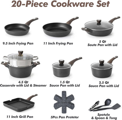Pots and Pans Set Nonstick, 20 Pcs Induction Cookware Sets, Non-Toxic Healthy Non Stick Kitchen Cooking Set with Stay-Cool Handles, PFOA PFOS Free, Black3