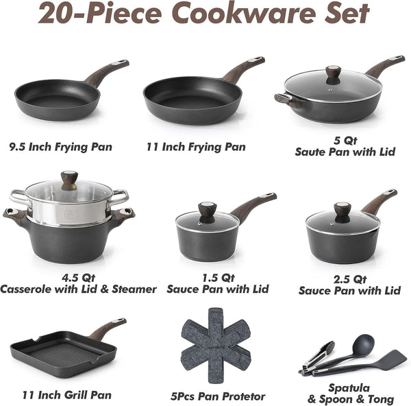 Pots and Pans Set Nonstick, 20 Pcs Induction Cookware Sets, Non-Toxic Healthy Non Stick Kitchen Cooking Set with Stay-Cool Handles, PFOA PFOS Free, Black3