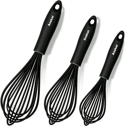 Silicone Balloon Whisk, Perfect for Non-Stick Cookware, Milk and Egg Beater Blender, Heat Resistant Kitchen Whisks for Whisking, Cooking, Baking, Beating, Frothing & Stirring (Black)1