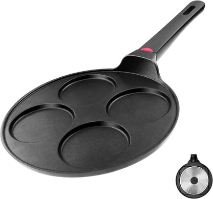 Pancake Pan Nonstick-Suitable for All Stovetops & Induction Cooker, 10.5 Inch Mini Silver Dollar Grill Blini Griddle Crepe Pan, 4 Molds Cake Egg Skillet, 100% PFOA Free Coating1