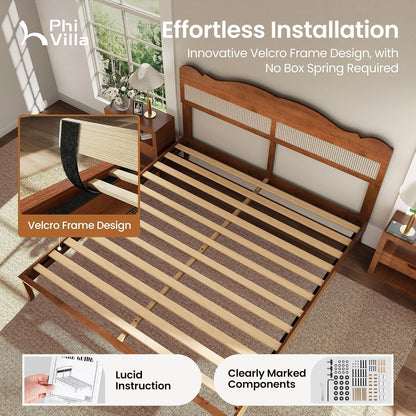 Solid Wood King Size Bed Frame with Adjustable Headboard7