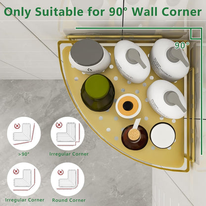 Corner Shower Caddy, 2 Pack Adhesive Gold Shower Organizers, Rustproof Stainless Steel Shower Shelves with 4 Hooks, No Drilling Shelves for Bathroom Storage & Home Decor3