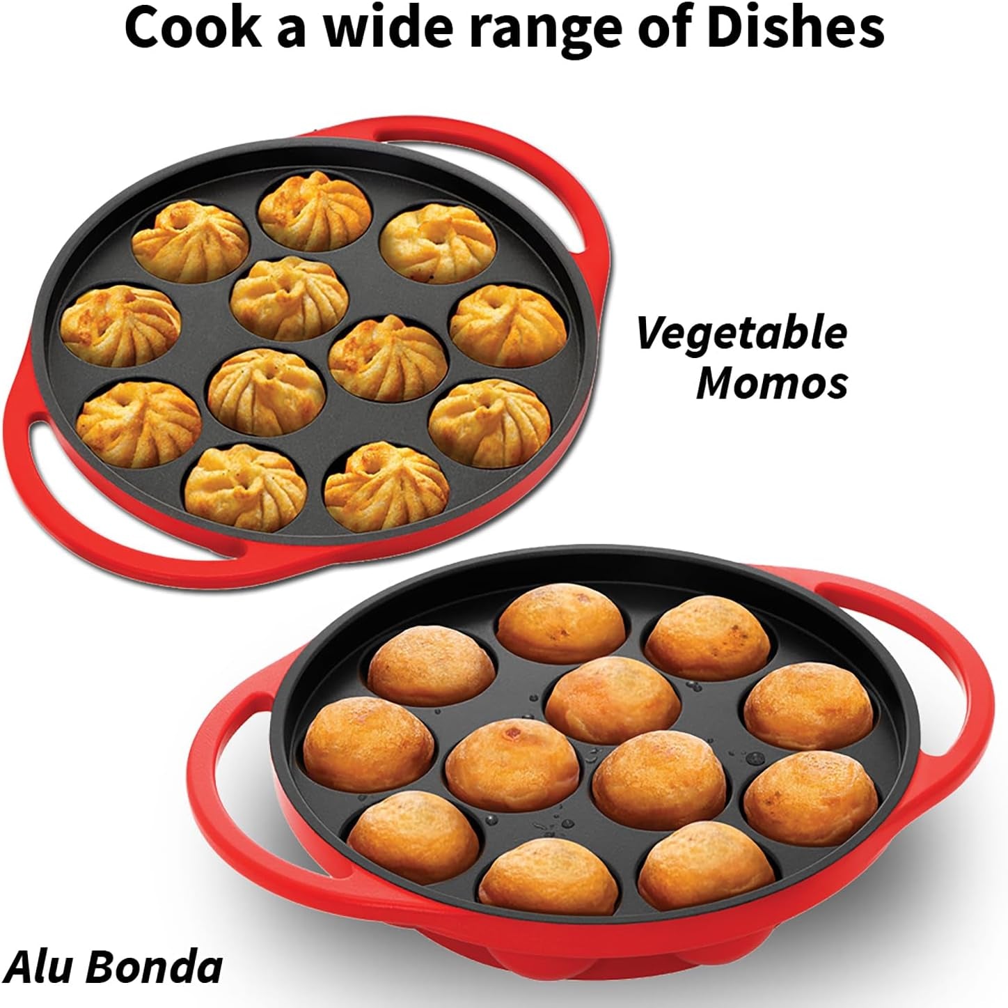 futura-24-cm-inside-diameter-appe-pan-26-cm-outer-diameter-non-stick-paniyaram-maker-with-glass-lid-12-cups-paniyarakkal-litti-kuzhi-paniyaram-ponganalu-red-nape24g
