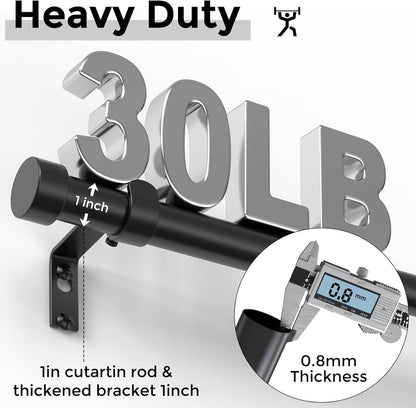 Curtain Rods for Windows 48 to 84 Inch(4-7 Feet),Black 1'' Diameter Drapery Rods with End Cap Style Design,Modern Adjustable Heavy Duty Curtain Rod,Size:36''-88''3