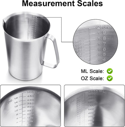 3 Pack Stainless Steel Measuring Cups, 16/32/64 Oz Metal Pitchers3