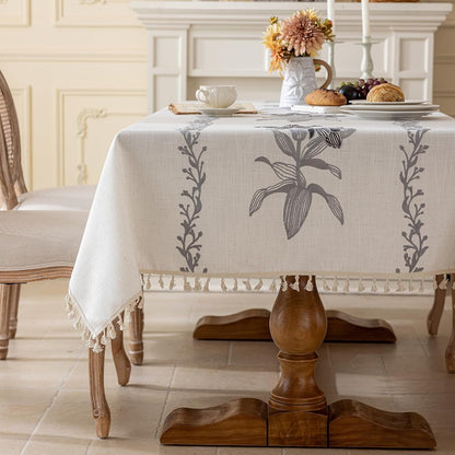 Lily Flowers Cotton Linen Table Cloth for Rectangle Tables Floral Embroidered Tablecloth with Tassels Farmhouse Table Cover for Kitchen Dining,Party,Holiday,Christmas,Buffet (Grey,55"X70")5
