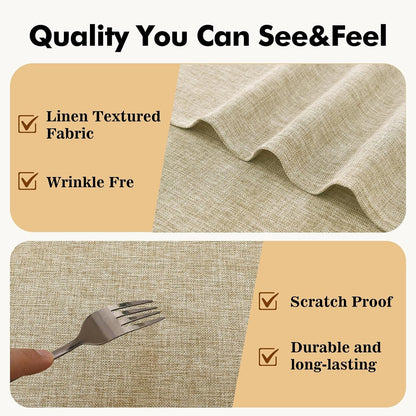 round Table Cloth Faux Linen Farmhouse Tablecloth Wrinkle and Stain Resistant Decorative Fabric Table Cover for Kitchen, Dining Room, Parties and Camping, Beige, 120 Inch Round3