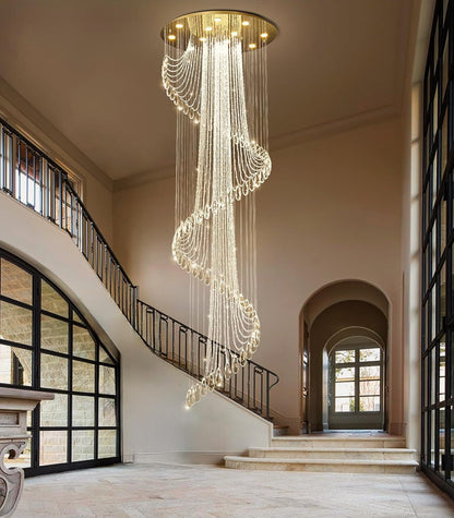 D32 X H100 Modern Crystal Chandelier for Foyer Glam Chandelier High Ceiling Chandeliers Large Raindrop Pendant Lights LED Dimmable Light Fixtures for Staircaes Living Room Entryway Gold6