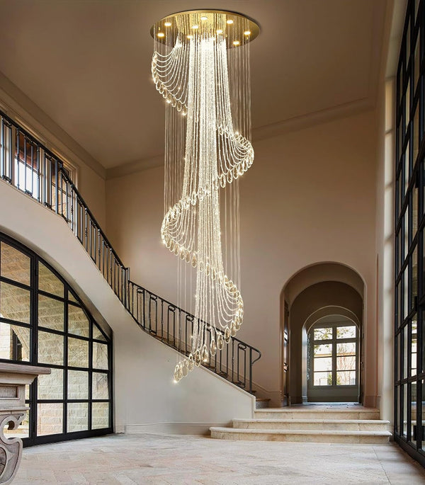 D32 X H100 Modern Crystal Chandelier for Foyer Glam Chandelier High Ceiling Chandeliers Large Raindrop Pendant Lights LED Dimmable Light Fixtures for Staircaes Living Room Entryway Gold6