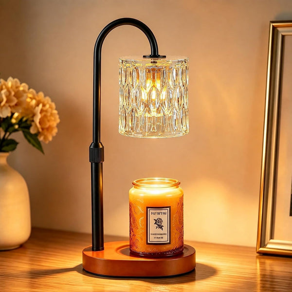 Electric Candle Warmer Lamp with Timer, Dimmable Candle Lamp with Adjustable Height, Wax Melter for Jar Candles Wood Base Floral Home Decor Gifts for Women Mom, Walnut Wood1