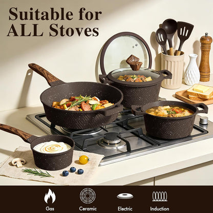 26PCS Pots and Pans Set Non Stick, Nonstick Cookware Sets, Induction Cook Ware, Includes Steamer & Silicone Utensils, Housewarming Gift, Kitchen Cooking Sets W/Frying Pan (PFOS, PFOA Free)6