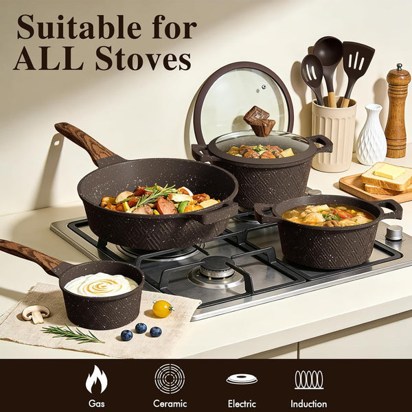 26PCS Pots and Pans Set Non Stick, Nonstick Cookware Sets, Induction Cook Ware, Includes Steamer & Silicone Utensils, Housewarming Gift, Kitchen Cooking Sets W/Frying Pan (PFOS, PFOA Free)6