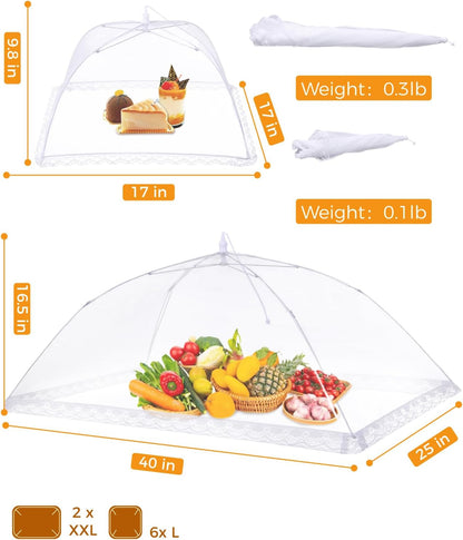 Food Covers for Outdoors- 2 Extra Large (40"X25") + 6 Large (17"X17") | Pop-Up Mesh Food Tents, Collapsible Reusable Bug-Proof Nets for Picnics, Bbqs & Camping, Stainless Steel Frame4