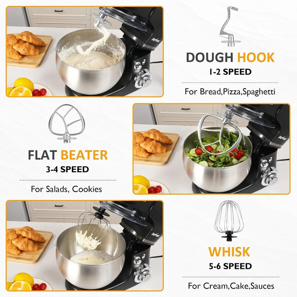 Stand Mixer with 6.5-QT Bowl: 400W Electric Kitchen Mixer with Dough Hook, Whisk & Beater, 3-In-1 Food Processor & Meat Grinder Attachment, for Baking, Bread, Pasta, Cookies2