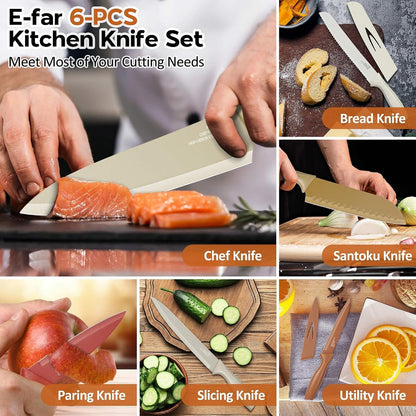 12-Piece Kitchen Knife Set, Stainless Steel Chef Knives Set with 6 Blade Guards, Sharp Kitchen Cooking Knife with Ergonomic Handle, Anti-Rust & Easy to Clean (Multicolor)3