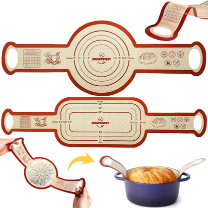 Sourdough Silicone Bread Sling for Dutch Oven, 2PCS Non-Stick Reusable Baking Mat with Long Handles, Essentials Bread Making Supplies for Dough Transfer and Loaf Pan Lifter Liner, Set of Oval & Round1