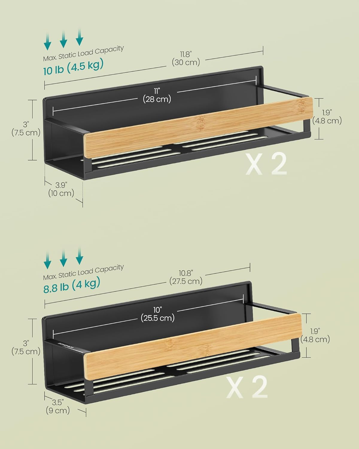 songmics-4-pack-strong-magnetic-real-bamboo-spice-racks-for-fridge-kitchen-organizer-shelf-11-8-x-4-1-x-3-10-6-x-3-6-x-3-in-ink-black-and-light-bamboo-bystro-collection-ukcs062bh01