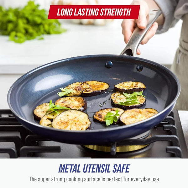 12" Diamond Ceramic Nonstick Frying Pan Skillet with Lid, Blue | Pfas-Free Ceramic Nonstick, Dishwasher & Oven Safe, Stay Cool Handle, Durable Metal Utensil Safe, Egg & Omelet Pan7