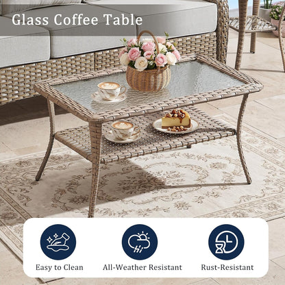 Luxury High Back Outdoor Furniture with 6-Inch Thick Cushions, Patio Furniture Set with Swivel Chairs, 6 PCS Wicker Conversation Set for Porch, Balcony, Deck and Yard9