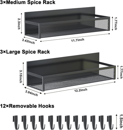 Magnetic Spice Rack for Refrigerator, 6 Pack Magnetic Shelf, Fridge Magnet Organizer with Moveable 12 Hooks, Magnetic Fridge Shelf for Kitchen Organization and Storage (6 Pack)2