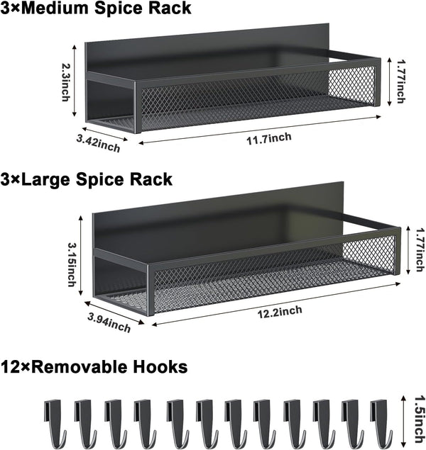 Magnetic Spice Rack for Refrigerator, 6 Pack Magnetic Shelf, Fridge Magnet Organizer with Moveable 12 Hooks, Magnetic Fridge Shelf for Kitchen Organization and Storage (6 Pack)2