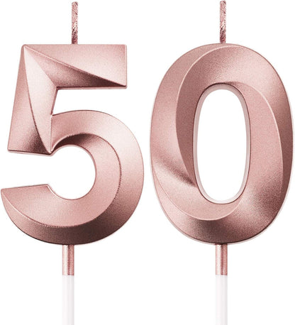 50Th &5Th Birthday Number Candles Cake Topper, Rose Gold Metallic1