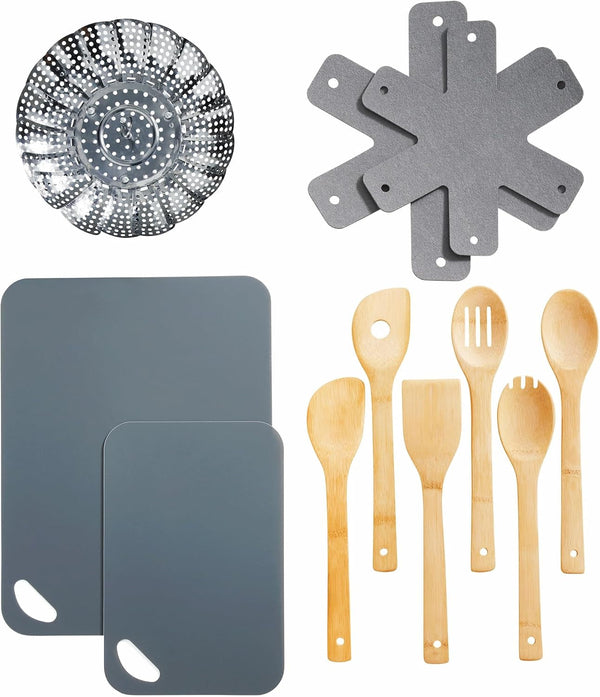20-Piece Ceramic Metallic Cookware Set, Nonstick - Platinum | 20-Piece Cookware Set with Ceramic Nonstick Interiors, Glass Lids, Utensils, Strainer, Pads, and Griddle Pan.2