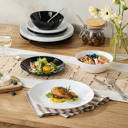 12-Piece Plates and Bowls Set, Glass Dinnerware Sets for 46