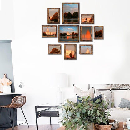 Rustic Picture Frames,10 Pack Collage Picture Frames,Gallery Wall Frame Set with Two 8X10, Four 5X7, Four 4X6, Farmhouse Wood Photo Frames for Living Room Wall Gallery Decor or Desk, Rustic Brown4