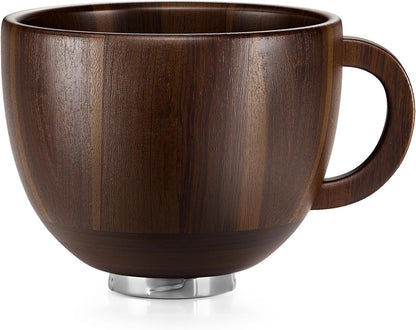 Wooden Bowl with Handle, Kitchen Space Aid Acacia Wood Mixing Bowls Holder for Stand Mixer, Compatible with 4.5 & 5 QT Tilt-Head Models Kitchen, Natural Wood1