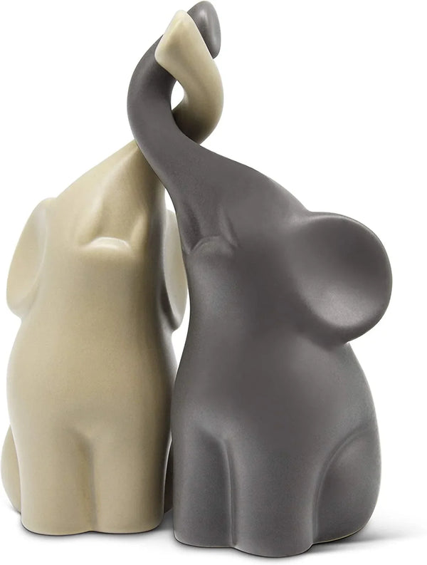 Loving Elephants Couple [6.3" High, Set of 2] Elephant Home Décor | Ceramic Figurines – Love & Wedding Gift, 14Th Anniversary for Couple – Statues in Ivory & Grey, Sculpture Gifts for Women Men1