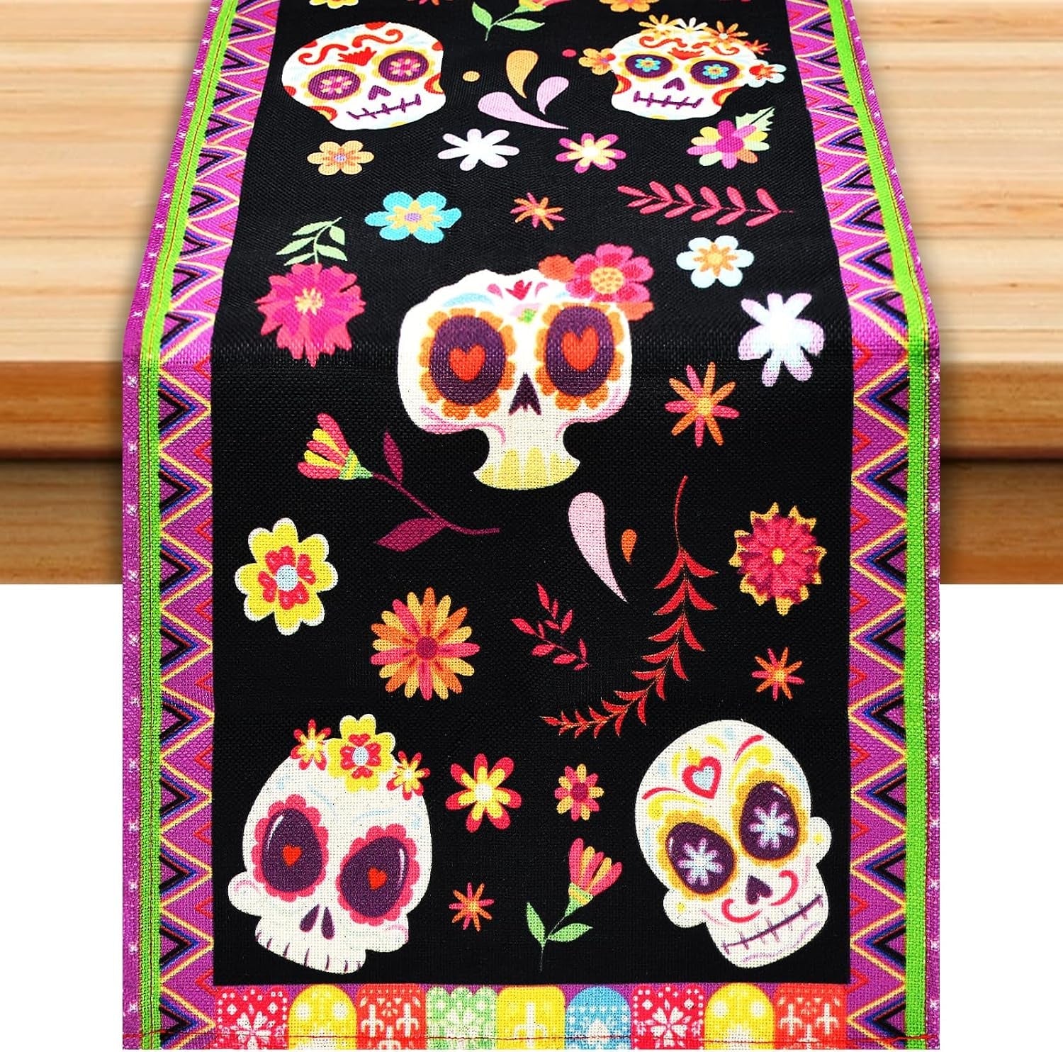day-of-the-dead-table-runner-72-x-13-inch-decorations-dia-de-los-muertos-sugar-skull-mexican-fiesta-carnival-table-cover-decor-rustic-linen-altar-themed-party-supplies-for-home-kitchen-dining-mantel