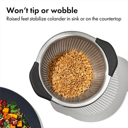 OXO Good Grips Strainer - 5 Qt Capacity, Stainless Steel | Colander, Nesting Design for Easy Storage, Non-Slip Handles, Drains Pasta and Vegetables, Dishwasher Safe4