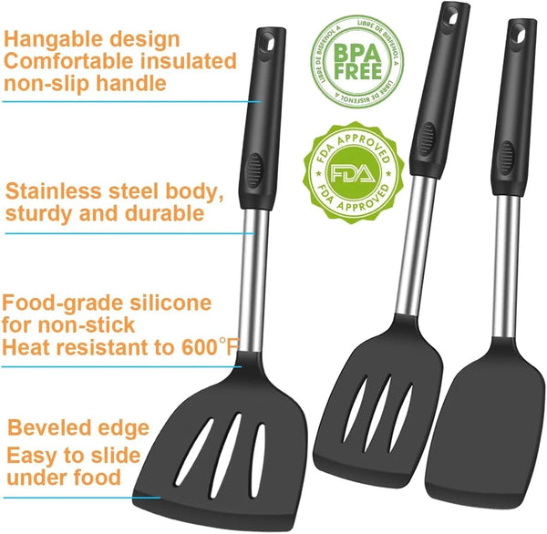 Spatula Set Silicone Heat Resistant for Nonstick Cookware Rubber Silicone Spatula Turner Fish, Large Nonstick Plastic Egg Wok Spatula for Kitchen Use Cooking Utensils Set2