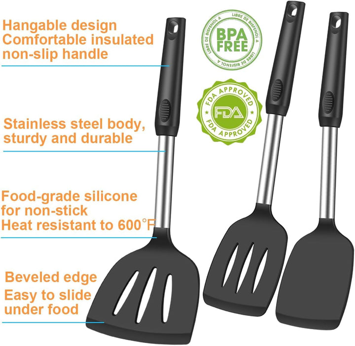 Spatula Set Silicone Heat Resistant for Nonstick Cookware Rubber Silicone Spatula Turner Fish, Large Nonstick Plastic Egg Wok Spatula for Kitchen Use Cooking Utensils Set+2