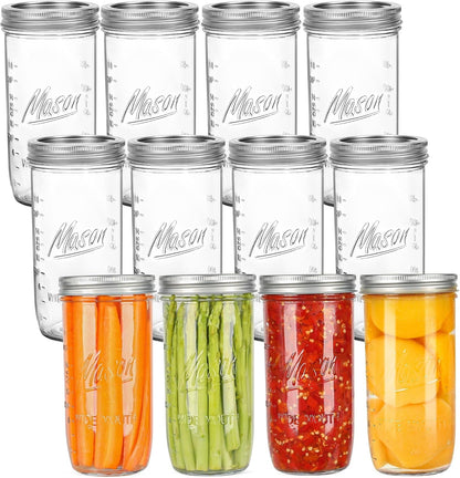 24 Oz Wide Mouth Mason Jars - Canning Jars with Metal Airtight Lids and Bands, 24 Ounce Mason Glass Jars for Fermenting, Pickling, Meal Prep, Overnight Oats, Jam, Jelly, DIY Projects (12 Pack) | Canning Jars for Fermenting, Pickling, Meal Prep, Overnight Oats, Jam, Jelly, DIY Projects (12 Pack)1