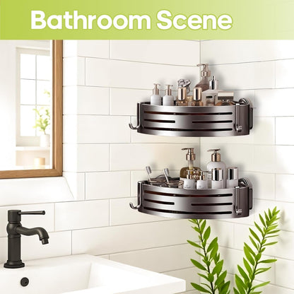 Corner Shower Caddy Suction Cup,Shower Shelves with Hooks,No Drilling Powerful Suction Bathroom Organizers and Storage,Removable Waterproof Rustproof Shower Bathroom Accessories Decor(Grey 1Pack)6