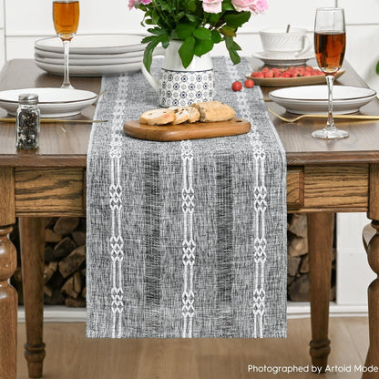 Dark Grey Farmhouse Embroidered Hollow Table Runner, Seasonal Kitchen Dining Table Decoration for Home Party Decor 13X72 Inch2