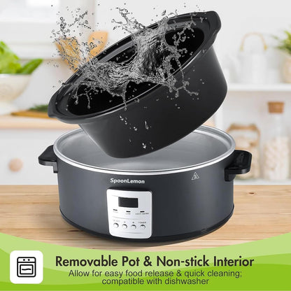 7QT 280W Electric Slow Cooker, Digital 20H Timer & 3-Level Heat Settings, Oval Ceramic Inner Pot, Black, for Family Dinners7