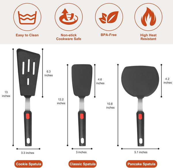 Silicone Spatula Turner Set of 3, Heat Resistant 600°F & Bpa-Free Flexible Rubber Spatulas for Nonstick Cookware, Kitchen Utensils for Flipping Eggs, Fish, Burgers, Pancakes, Cookie, Crepes2