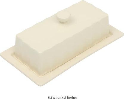 Broadbrook Stoneware Butter Dish with Lid, Rectangular Covered Butter Keeper, 8.1 X 4.4 X 3 Inches, Classic Cream Glaze, Dishwasher Safe Ceramic Storage for Counter or Table3
