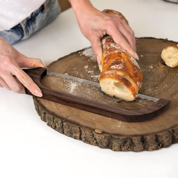 Bread Knife for Homemade Bread, Sourdough Bread Slicer & Bread Cutter with Measuring Scale, 15.7" Serrated Blade for Even Slices, Walnut Bow Knife with Cover & Scoring Tool, Gift for Bakers5